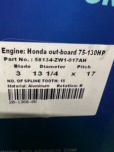 HONDA 船外機用＜13-1/4x17ピッチ＞　75hp~130hp用