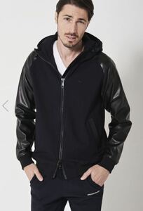 1PIU1UGUALE3 SPORT LIMITED MODEL COMBINATION LEATHER HOODIE コンビネーションレザーフーディーパーカーブルゾン　定価140,800円