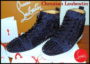 Christian Louboutin ルイススパイク 国内正規品 クリスチャンルブタン ネイビー 紺色 ベロア ハイカットスニーカー 41ハーフ 完売