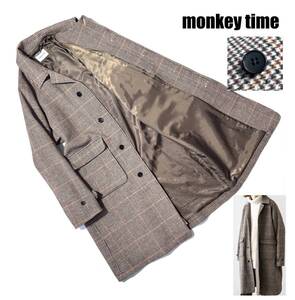 極美品【定価4.18万】monkey time モンキータイム メルトン ステンカラ―コート L メンズ オーバーサイズ CHECK MELTON ガンクラブチェック