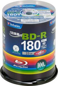 Verbatim バーベイタム 1回録画用 ブルーレイディスク BD-R 25GB 100枚 ホワイトプリンタブル 片面1層 1-