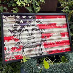 リバティフラッグ USA 星条旗と自由の女神 アートフレームサイン スチール製 TinSign LibertyFlag Art Frame..
