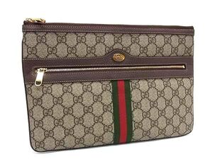 1円 ■美品■ GUCCI グッチ 517551 オフディア シェリーライン PVC×レザー クラッチバッグ セカンドバッグ ブラウン系 FL0738