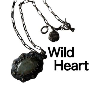 WILD HEARTワイルドハート天然石ラブラドライト シルバー925 ネックレス WildHeart牛革レザー14th AddictionネイティブKMRii 水牛牙