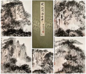 ■大成美術■【傅抱石書 紙本 山水図冊頁】 （検） 近代書画家 短冊 中国画 墨寶妙品 中国書道 古美術 骨董 305