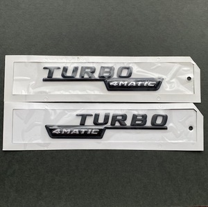 TURBO 4MATIC ステッカー 黒 山型ロゴ メルセデスベンツ エンブレム 立体 3Dステッカー サイド フェンダー マットブラック 左右セット