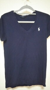 ラルフローレン RALPH LAUREN Lauren Sport レディース 半袖 Tシャツ ネイビー 白ロゴ M 中古