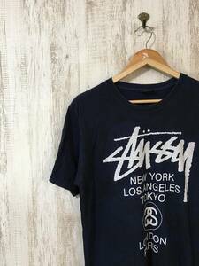 897☆【フロントロゴ Tシャツ】Stussy ステューシー 紺 黒 M