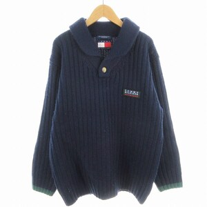 トミーヒルフィガー TOMMY HILFIGER 襟付きニット セーター 長袖 厚手 ウール ロゴ M 紺 ネイビー ■GY01 /MM メンズ