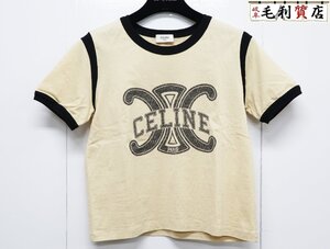 セリーヌ バイ エディスリマン CELINE by Hedi Slimane　サイズXS 2X58B671Q トリオンフロゴ リンガーTシャツ ベージュ 美品 トップス