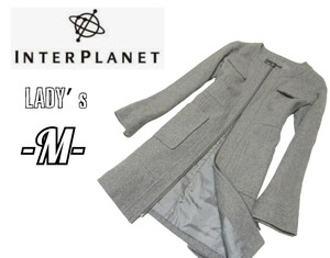 レディースM◇INTERPLANET◇ノーカラーコート gray