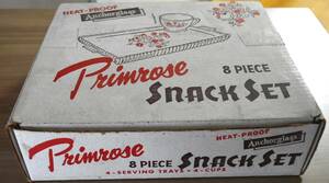 ファイヤーキング Fire-king プリムローズ スナックセット 8pcs 4客 1960～62年代 箱付 USA 洋食器 ブランド食器 ヴィンテージ食器