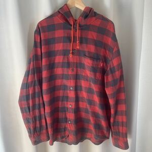 Supreme Hooded Buffalo Plaid Flannel Shirt Red XL シュプリーム フード バッファローチェックネルシャツ 赤