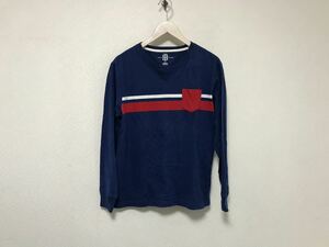 本物トミーヒルフィガーTOMMYHILFIGERコットン長袖TシャツロンTメンズサーフアメカジワークミリタリー紺ネイビーS