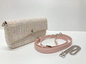 訳アリ特価！！【40337】CHARLES & KEITH　チャールズアンドキース　３Way　キルト　ツイード　ショルダーバッグ　ハンドバッグ　ピンク　