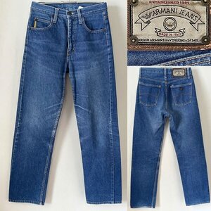 ★【希少 イタリア製 ビンテージ 色落ち◎】ARMANI JEANS アルマーニジーンズ コットン100％ イーグルロゴ インディゴ デニム パンツ W28