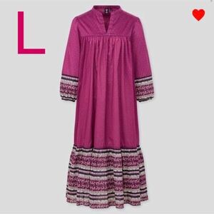 新品　UNIQLO ANNA SUI ソフトボヘミアンコレクション　L アナスイ　コットンワンピース パープル purple ユニクロコラボ 七分袖