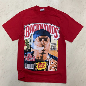 LA発 【M】 PUFF PUFF PASS アンダーグラウンド グラフィック ヘビーウェイト 半袖 Tシャツ 赤 BACKWOODS バックウッズ Tabacco