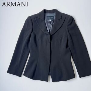 美品 GIORGIO ARMANI ジョルジオアルマーニ テーラードジャケット ブレザー 比翼仕立 フレアシルエット 裏地シルク 総ウール　38 