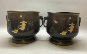 ダルマ五十塔 五十塔 火鉢 美術火鉢 茶道具 煎茶道具 骨董 2個 まとめ へこみあり