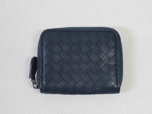 ◆J5.BOTTEGA VENETA ボッテガヴェネタ イントレチャート ラウンドファスナー コインケース 小銭入れ 財布 ブルー/青/中古