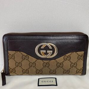 グッチ GUCCI 長財布 ラウンドファスナー GGスプリーム インターロッキング ブラウン