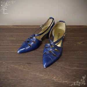 訳あり特価!USED*Yves Saint Laurent/イヴサンローラン/36・1/2/23.5相当/リーガル社製ストラップパンプス/ブルー系/青色系/