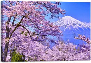富士山 桜 木枠 壁掛け キャンバス 絵画 現代アート 新品 絵 キャンバス画 60x40cm アートパネル インテリア アートポスター