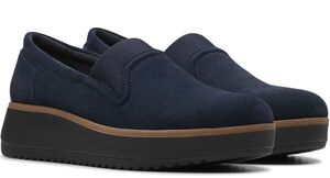 Clarks クラークス 23cm ネイビー 軽量 ウエッジ コンフォート ローファー フラット レザー バレエ スニーカー パンプス ブーツ RRR238