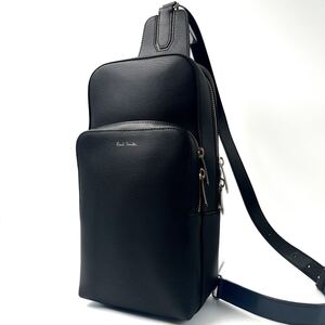 近年モデル/極美品● Paul Smith ポール スミス メンズ ボディーバッグ ショルダー スリング マルチストライプ レザー 本革 ビジネス 黒 鞄