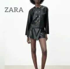 【新品未使用タグ付き】 ザラ ZARA ノーカラーレザージャケット 金ボタン L