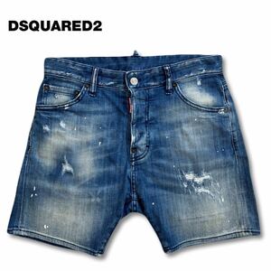 送料無料 DSQUARED2 ディースクエアード ストレッチ デニム ショートパンツ ハーフパンツ ペンキ ダメージ リペア 44