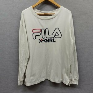 Z993 FILA X GIRL フィラ エックスガール ロンT 長袖 Tシャツ ホワイト レディース サイズ M ロゴ プリント ストリート カットソー 古着