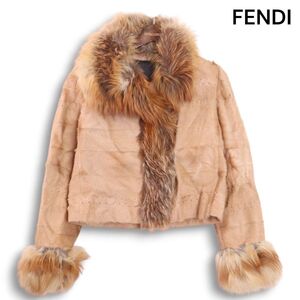 FENDI フェンディ 秋冬 豪華 フォックス ファー♪ 毛皮 パッチワーク ジャケット Sz.42 レディース イタリア製★　K4T02110_B#N