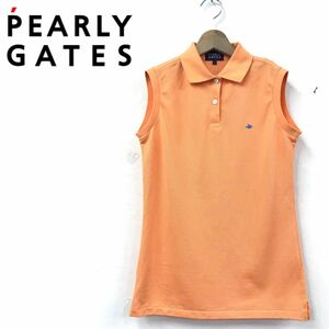 G1735-R-N◆PEARLY GATES パーリーゲイツ ノースリーブシャツ◆サイズ1 レディース 婦人 トップス ゴルフウェア ポロ 綿100% オレンジ