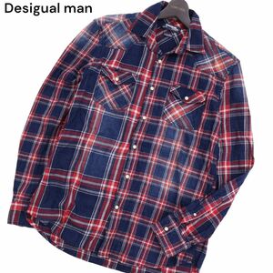 Desigual man デシグアル マン 通年 ロゴ刺繍★ 長袖 USED加工 ウエスタン チェック シャツ Sz.S　メンズ　C4T06987_7#C