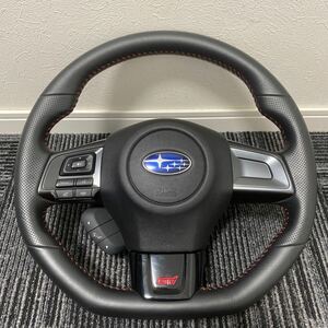 超美品 スバル VAB WRX STI 純正 レザー ステアリング ハンドル ホーンパッド ステアリングスイッチ エアバッグ インフレーター無し