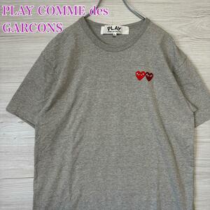 【定番デザイン】PLAY COMME des GARCONS プレイコムデギャルソン　Tシャツ　XLサイズ　ダブルハート　ワンポイント刺繍ロゴ　一点物