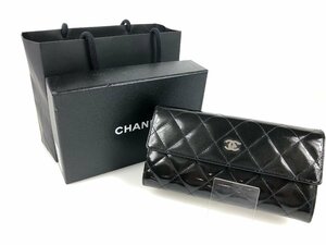 美品　シャネル　CHANEL　エナメル パテントレザー　マトラッセ　小銭入れ付き長財布　17番台　ブラック/黒　同梱不可　YS-707　　