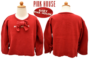 Y-5870★送料無料★美品★BABY PINK HOUSE ベビーピンクハウス P0554UTL01★正規品 レッド赤色 リボン リブ 長袖 トレーナー Ｓ