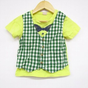 プティマイン 半袖Tシャツ チェックベスト カットソー 男の子用 90サイズ 黄黄緑白 ベビー 子供服 petit main