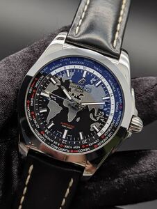 中古超美品 箱あり ブライトリング BREITLING ギャラクティック WB3510 ユニタイム スリークT ワールドタイム 黒 自動巻き メンズ 腕時計