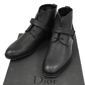 セール 1点限定 クリスチャンディオール レースアップ ショートブーツ レザー ブラック 42 シューズ Christian Dior