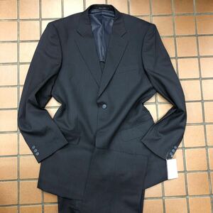 新品【サイズA7 XL☆艶感 濃紺 ストライプスーツ】2Bシングルスーツ メンズスーツ グレー 背抜き センターベンツ 2タック セットアップ