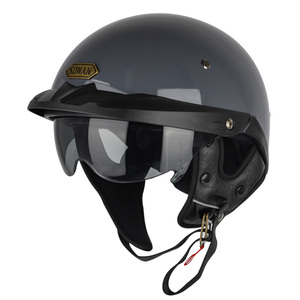 ハーフヘルメット 新品 半キャップヘルメット 内蔵ゴーグル 収納可 調整可能 DOT安全認証 SOMAN H3 グレー　サイズ：XL
