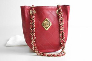 【CHANEL】マトラッセ チェーンハンドバッグ 赤 ☆ レア ☆ ラム ミニトート ショルダー CC ヴィンテージ オールド シャネル ◆XE12