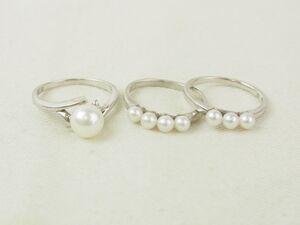 MIKIMOTO 真珠 指輪 リング 3点セット SILVER ミキモト パール シルバー アクセサリー