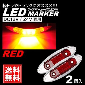 レッド LED サイドマーカー トラック マーカー 軽トラ 小型 DC12V DC24V 兼用 デコトラ ミニ マーカーランプ 汎用 車高灯 車幅灯 2個