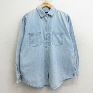 古着 ギャップ GAP 長袖 シャツ レディース 90s コットン 薄紺 ネイビー デニム 24aug21 中古 ブラウス トップス