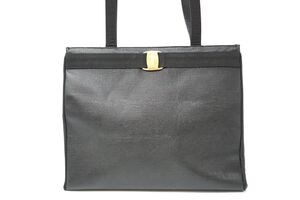 1円〜 フェラガモ ヴァラリボン ショルダー バッグ トート リザード型押し レザー 黒 ブラック Salvatore Ferragamo 0682h